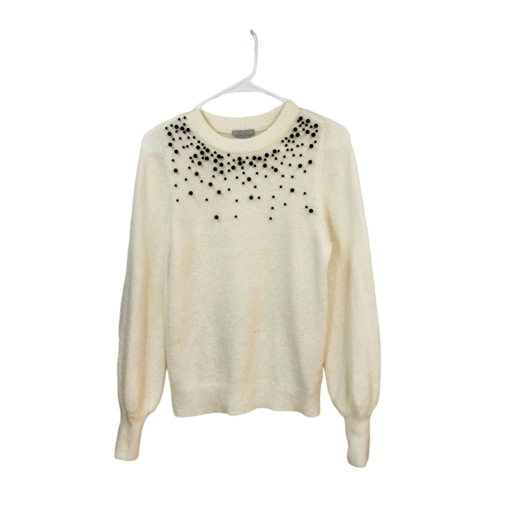 H&M Women's Wool Blend Beaded Appliqué Pullover Sweater - L